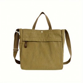 Canvas Retro Tote Bag Versatile Casual Large Capacity Handheld Bag For Men Women, Solid Color Daypacks For Daily Commuting & Library, Books Tablet Storage Shoulder Bag