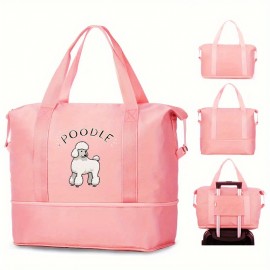 1pc Poodle Print Men'S Trendy Large Tote Bag - Durable Black Gym & Yoga Maternity Bag with Wet/Dry Separation, Spacious Interior for Sports, Workout Essentials, or Pet Supplies