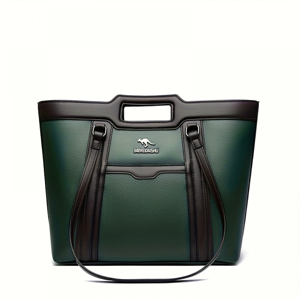 Large Capacity Wo 'S Handbag - Elegant Synthetic Handbag with Zipper Closure, Spacious Work Bag for Wo, Durable Everyday & Formal Use, Available In, Brown, Green, Coffee - Ogehuafee, Stylish Accessory, Professional Wo