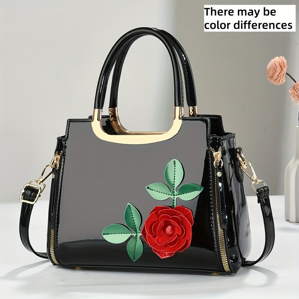 [Vintage Floral Crossbody Bag] Stylish Vintage Floral Women's Evening Bag, Crossbody with Red Rose Design, Zip Closure | Available in Yellow, Blue, Green, Black