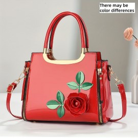 [Vintage Floral Crossbody Bag] Stylish Vintage Floral Women's Evening Bag, Crossbody with Red Rose Design, Zip Closure | Available in Yellow, Blue, Green, Black