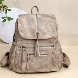 [Vintage Bag] Brown Faux Leather Vintage-Inspired Women's Shoulder Bag with Adjustable Strap | Multiple Pockets, Zipper Closure, Casual Style, Durable Zippers