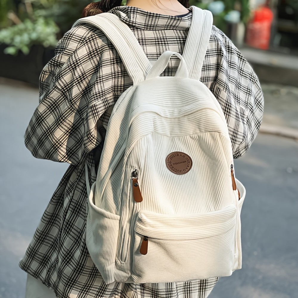 New Women'S Fashion Corduroy Backpack with Simple Color Block Design, Modern Trendy Double Shoulder Bag, Soft Fabric, Multi-Pocket Storage for Books, Notebooks, Phones, Wallets, Tablets, and Gifts, Perfect for Work, School, Shopping, Travel, and Camping, Casual Outings, Stylish and Functional for Everyday Use, Backpack for Women, Lightweight Backpack for Women, Backpack for High School, Convertible Backpack for Women, Backpack Handbags for Women, Backpack for Women High Quality