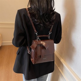 Women's Backpack with Bow-like design - Backpack, Metallic Hardware, Handbag/Bookbag for Women, Everyday & Formal Use - Available in Beige, Black, Coffee Brown, Gray, Pink - Durable & Easy-Clean, Backpack Purse, Travel Accessory, Elegant Handbag, Sturdy Hardware, Functional Bag, Professional Women