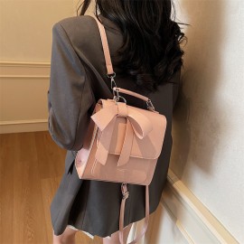 Women's Backpack with Bow-like design - Backpack, Metallic Hardware, Handbag/Bookbag for Women, Everyday & Formal Use - Available in Beige, Black, Coffee Brown, Gray, Pink - Durable & Easy-Clean, Backpack Purse, Travel Accessory, Elegant Handbag, Sturdy Hardware, Functional Bag, Professional Women