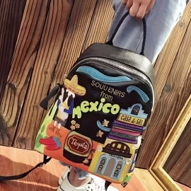 Mexican Niche Double-Shoulder Bag for Women New Fashion Color Block Large Capacity Travel Backpack Trendy Ladies' Handbag