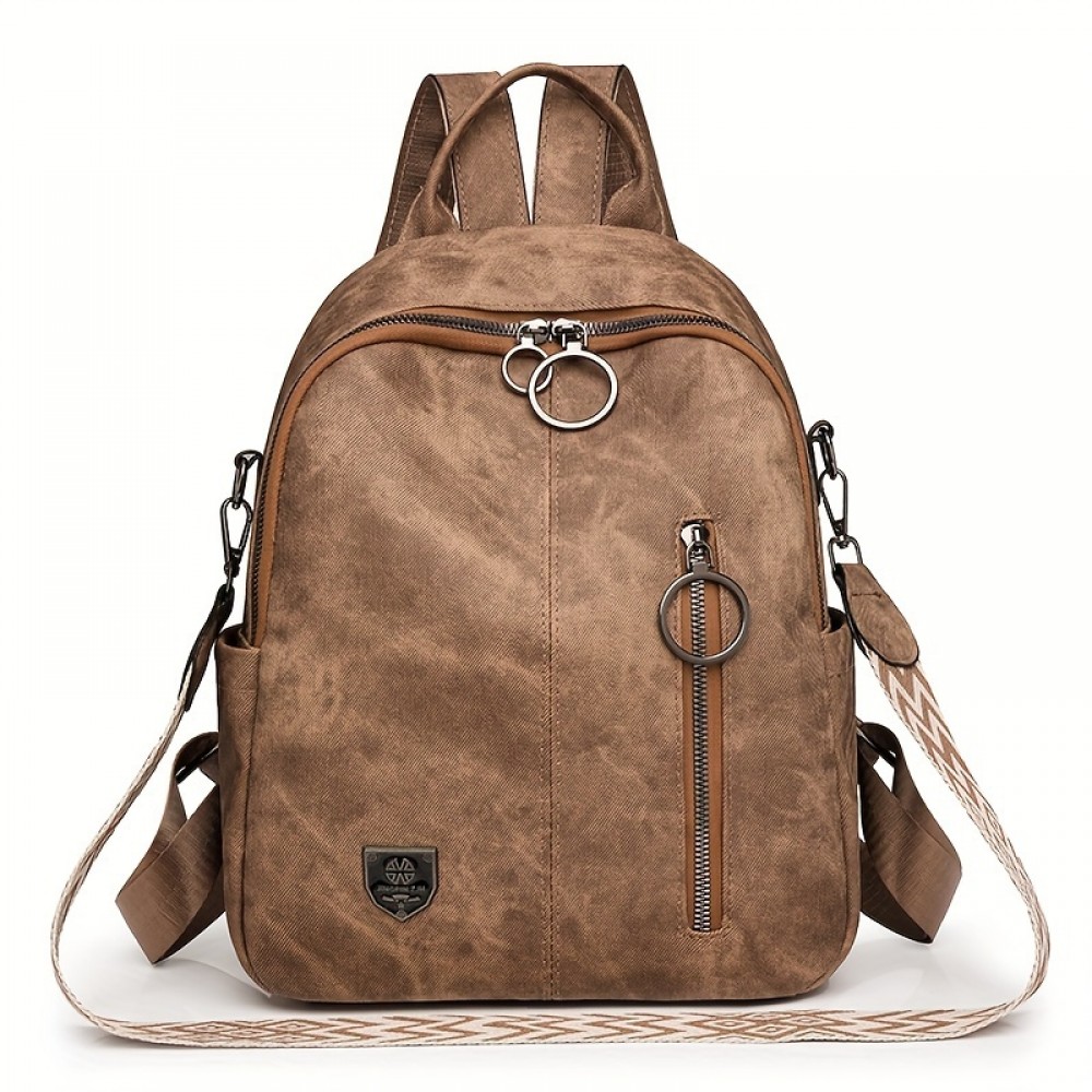 Women'S Retro Backpack - Solid Color BrownRed/ - Adjustable Strap, Zipper Closure, - Durable Casual & Office Bag for Everyday, Travel - Easy-clean Design, Backpack For Travel, Vintage Style, Daily Commute, Classic Look, Sturdy Construction