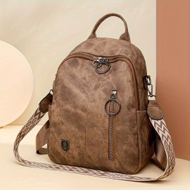 Women'S Retro Backpack - Solid Color BrownRed/ - Adjustable Strap, Zipper Closure, - Durable Casual & Office Bag for Everyday, Travel - Easy-clean Design, Backpack For Travel, Vintage Style, Daily Commute, Classic Look, Sturdy Construction