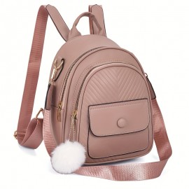 Women's Korean-Style Soft Synthetic Leather Backpack - Adjustable Strap & Golden-Tone Hardware, /Black/Pink Beige/, Zipper Closure Bookbag, Handbag or Backpack for Work, Travel, College, Casual Use (Multi-Color Options)