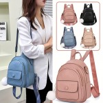 Women's Korean-Style Soft Synthetic Leather Backpack - Adjustable Strap & Golden-Tone Hardware, /Black/Pink Beige/, Zipper Closure Bookbag, Handbag or Backpack for Work, Travel, College, Casual Use (Multi-Color Options)