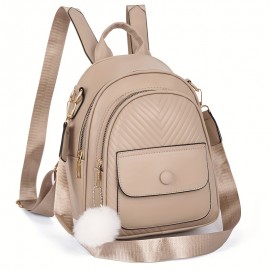 Women's Korean-Style Soft Synthetic Leather Backpack - Adjustable Strap & Golden-Tone Hardware, /Black/Pink Beige/, Zipper Closure Bookbag, Handbag or Backpack for Work, Travel, College, Casual Use (Multi-Color Options)