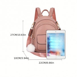 Women's Korean-Style Soft Synthetic Leather Backpack - Adjustable Strap & Golden-Tone Hardware, /Black/Pink Beige/, Zipper Closure Bookbag, Handbag or Backpack for Work, Travel, College, Casual Use (Multi-Color Options)