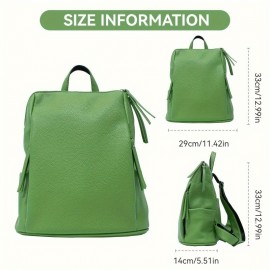 [Stylish Backpack] Convertible Women's Backpack | Stylish Solid Color PU Daypack with Zip Closure, Polyester Lining, Adjustable Straps for Travel & Everyday Use, Textured Finish, Modern Casual Bag (White/Green/Yellow/Black)