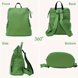 [Stylish Backpack] Convertible Women's Backpack | Stylish Solid Color PU Daypack with Zip Closure, Polyester Lining, Adjustable Straps for Travel & Everyday Use, Textured Finish, Modern Casual Bag (White/Green/Yellow/Black)