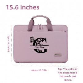 Personalized 180° Open-Close Durable Laptop Briefcase, Oxford Fabric Material, 14/15 Inch Computer Bag with Custom Butterfly Letter Design - Ideal Gift for School, Office, or Valentine'S Day - Black, Light Purple, Green, Gray, Dark Gray, Blue