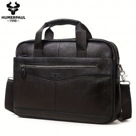 Vintage Brown Leather Men's Business Shoulder Bag - Genuine Leather Messenger Handbag with Adjustable Strap, Multiple Compartments & Zippers for Office Use, Professional Attache Case | Stylish Zipper Bag | Leather Briefcase