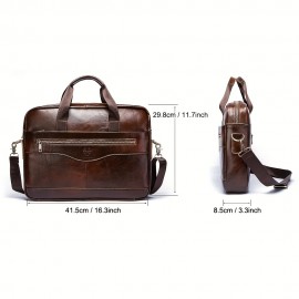 Vintage Brown Leather Men's Business Shoulder Bag - Genuine Leather Messenger Handbag with Adjustable Strap, Multiple Compartments & Zippers for Office Use, Professional Attache Case | Stylish Zipper Bag | Leather Briefcase