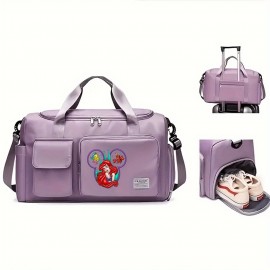 [Disney Valentine Bag] Disney 1pc Ariel The Little Mermaid Valentine's Day Themed Multifunctional Travel Bag | Large Capacity High Quality Suitcase with Trolley, Multiple Compartments & Shoe Storage, Durable Fabric for Students, Boarding, Outdoor Sports (Purple, Pink, Blue)