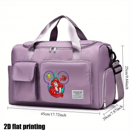 [Disney Valentine Bag] Disney 1pc Ariel The Little Mermaid Valentine's Day Themed Multifunctional Travel Bag | Large Capacity High Quality Suitcase with Trolley, Multiple Compartments & Shoe Storage, Durable Fabric for Students, Boarding, Outdoor Sports (Purple, Pink, Blue)