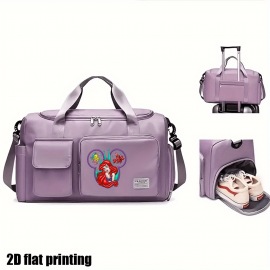 [Disney Valentine Bag] Disney 1pc Ariel The Little Mermaid Valentine's Day Themed Multifunctional Travel Bag | Large Capacity High Quality Suitcase with Trolley, Multiple Compartments & Shoe Storage, Durable Fabric for Students, Boarding, Outdoor Sports (Purple, Pink, Blue)