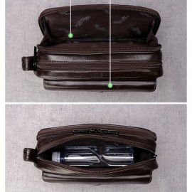 Men's Genuine Leather Handbag - Large Capacity Luxury Brown Cowhide Clutch with Golden-Tone Hardware, Top Handle & Zipper Closure, Spacious Interior for Business, Travel, Everyday Use - Durable & Stylish Men's Wallet & Organizer Bag