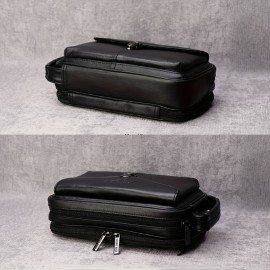 Men's Genuine Leather Handbag - Large Capacity Luxury Brown Cowhide Clutch with Golden-Tone Hardware, Top Handle & Zipper Closure, Spacious Interior for Business, Travel, Everyday Use - Durable & Stylish Men's Wallet & Organizer Bag