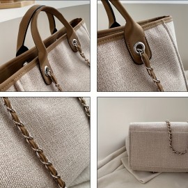 Personalized Embroidered Canvas Tote Bag - Custom Name Large Capacity Shoulder Bag with Chain Strap, Khaki Canvas Bridesmaid Gift, Summer Beach & Backpack Accessory, Ideal Birthday Anniversary Present for Girlfriend Mom Family Friends, Bridesmaid Gift Bag, Elegant Accessory, Sturdy Handle Construction