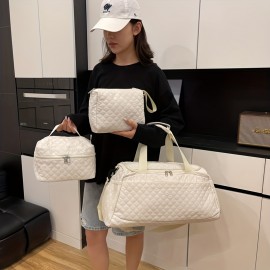 3pcs Handbag Set, New Quilted Fashion Three-Piece Set, Large Capacity Travel Bag Set, Outdoor Sports Tote Bag, Business Trip Luggage Organizer Bag, Separate Shoe Compartment, Makeup Bag, Handheld Fitness Bag Small Bag for Cosmetics and Toiletries