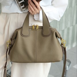 Wo 's Genuine Leather handbag - French Cow Full-Grain /Black Handbag with Golden-Tone Hardware, /Korean-Inspired Elegant Shoulder Purse, Wrist Strap & Zipper Closure for, Travel, Everyday (Luxury Handbag)