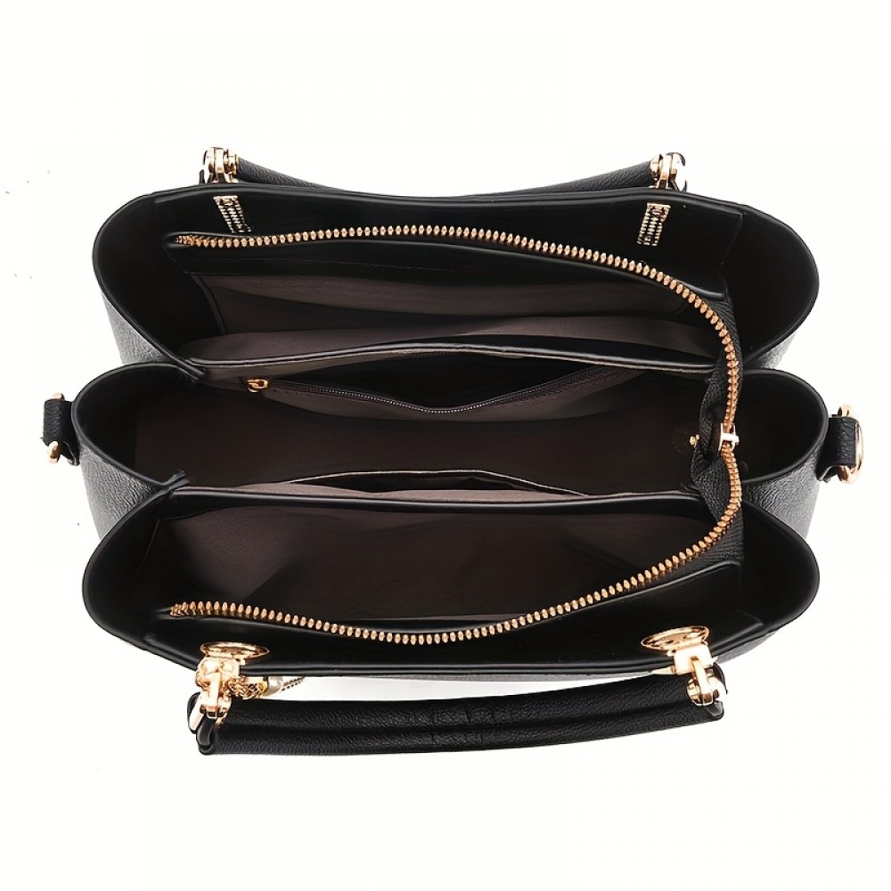 Women'S Large Capacity Tote Bag with 3 Pockets - Convertible Shoulder & Crossbody Handbag, Synthetic, Zipper Closure, Polyester Lining, Elegant Design for Everyday Use, Versatile Carryall | Elegant Tote Bag | Synthetic Bag, Purse