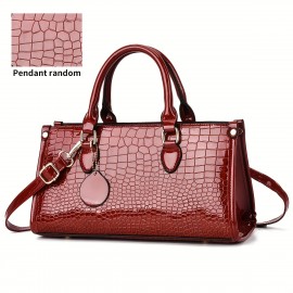 Glossy Crocodile-Embossed Women's Handbag - Convertible handbag & Crossbody Purse with Adjustable Strap, Golden-Tone Hardware & Zipper Closure, Durable Painted Black/Khaki/Coffee/Gray/White/Red/Wine Red/Blue, Stylish Women's Accessory