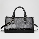 Glossy Crocodile-Embossed Women's Handbag - Convertible handbag & Crossbody Purse with Adjustable Strap, Golden-Tone Hardware & Zipper Closure, Durable Painted Black/Khaki/Coffee/Gray/White/Red/Wine Red/Blue, Stylish Women's Accessory