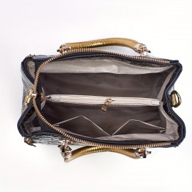 Vintage Floral Print PVC Women's handbag with Adjustable Crossbody/Handheld Strap, Golden-Tone Hardware & Zipper Closure - Black & Golden, Wrist Strap Included, Polyester Lining for Casual & Formal Events, Fashion Accessory, Retro Bucket Bag