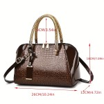 Women'S Patent Leather Handbag - Elegant Crocodile-like texture, Zipper Closure, Golden-Tone Hardware, Available in, Coffee Brown, Navy, Burgundy Red - Formal & Everyday Purse for Women, Versatile Accessory, Sophisticated Design, Premium Detailing