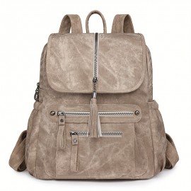 [Vintage Bag] Brown Faux Leather Vintage-Inspired Women's Shoulder Bag with Adjustable Strap | Multiple Pockets, Zipper Closure, Casual Style, Durable Zippers