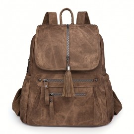 [Vintage Bag] Brown Faux Leather Vintage-Inspired Women's Shoulder Bag with Adjustable Strap | Multiple Pockets, Zipper Closure, Casual Style, Durable Zippers