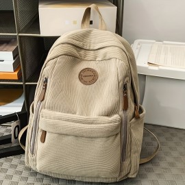 New Women'S Fashion Corduroy Backpack with Simple Color Block Design, Modern Trendy Double Shoulder Bag, Soft Fabric, Multi-Pocket Storage for Books, Notebooks, Phones, Wallets, Tablets, and Gifts, Perfect for Work, School, Shopping, Travel, and Camping, Casual Outings, Stylish and Functional for Everyday Use, Backpack for Women, Lightweight Backpack for Women, Backpack for High School, Convertible Backpack for Women, Backpack Handbags for Women, Backpack for Women High Quality