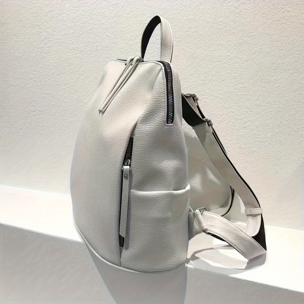 [Stylish Backpack] Convertible Women's Backpack | Stylish Solid Color PU Daypack with Zip Closure, Polyester Lining, Adjustable Straps for Travel & Everyday Use, Textured Finish, Modern Casual Bag (White/Green/Yellow/Black)