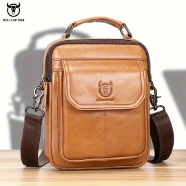 [Durable Leather Bag] Bull Captain Men's Large Capacity Shoulder Bag | Brown Leather, Multi-Compartment, Adjustable Strap, Durable and Stylish for Everyday Use