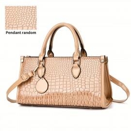 Glossy Crocodile-Embossed Women's Handbag - Convertible handbag & Crossbody Purse with Adjustable Strap, Golden-Tone Hardware & Zipper Closure, Durable Painted Black/Khaki/Coffee/Gray/White/Red/Wine Red/Blue, Stylish Women's Accessory