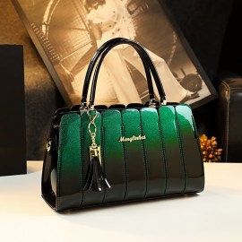 Stylish Patchwork Handbag for Middle-Aged Women, Suitable for Mothers And Grandmothers, Featuring a Glossy Finish And Versatile Design.